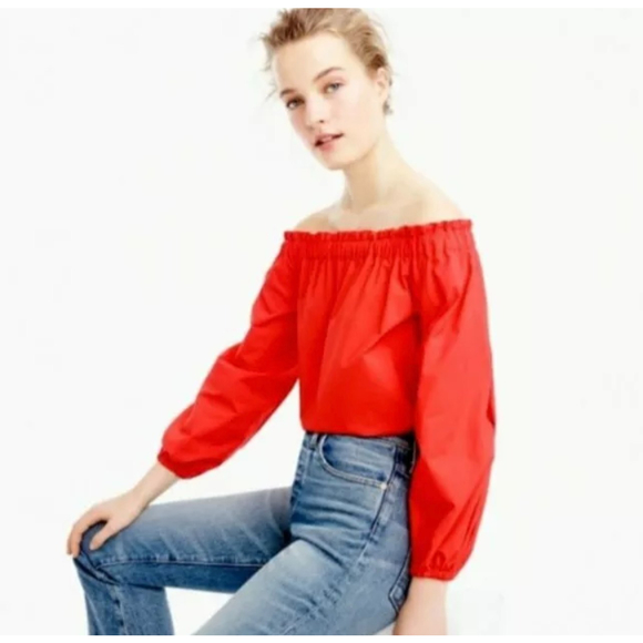 J. CREW Off Shoulder Red Long Sleeve Blouse - Picture 1 of 5